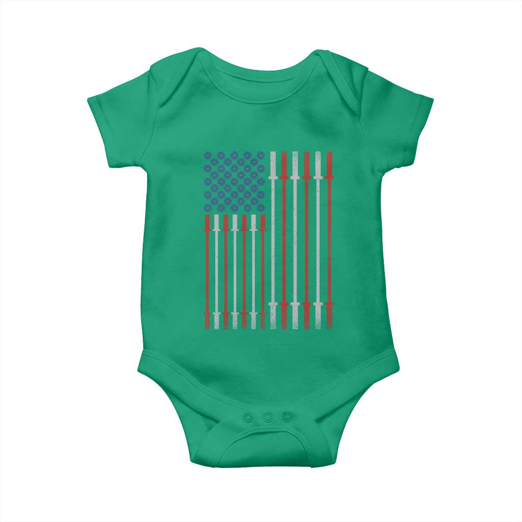 Fitness Gym Barbell Powerlifting Patriotic American Flag Baby Onesie - Wonder Print Shop