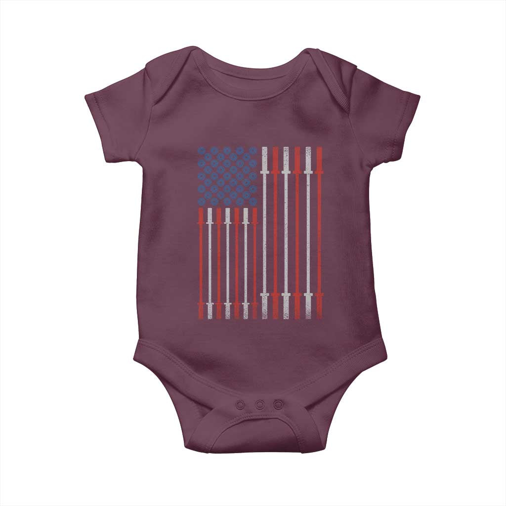 Fitness Gym Barbell Powerlifting Patriotic American Flag Baby Onesie - Wonder Print Shop