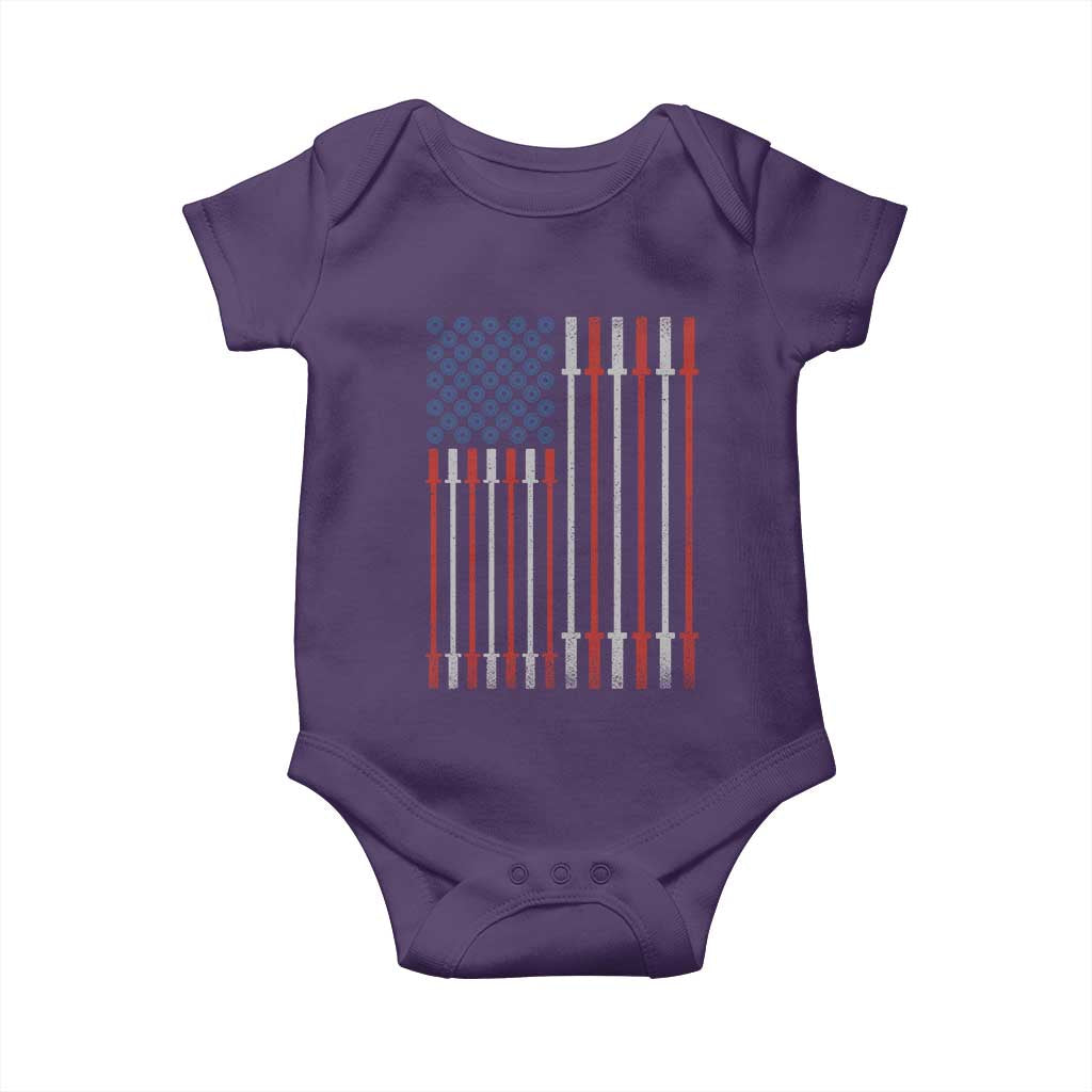 Fitness Gym Barbell Powerlifting Patriotic American Flag Baby Onesie - Wonder Print Shop