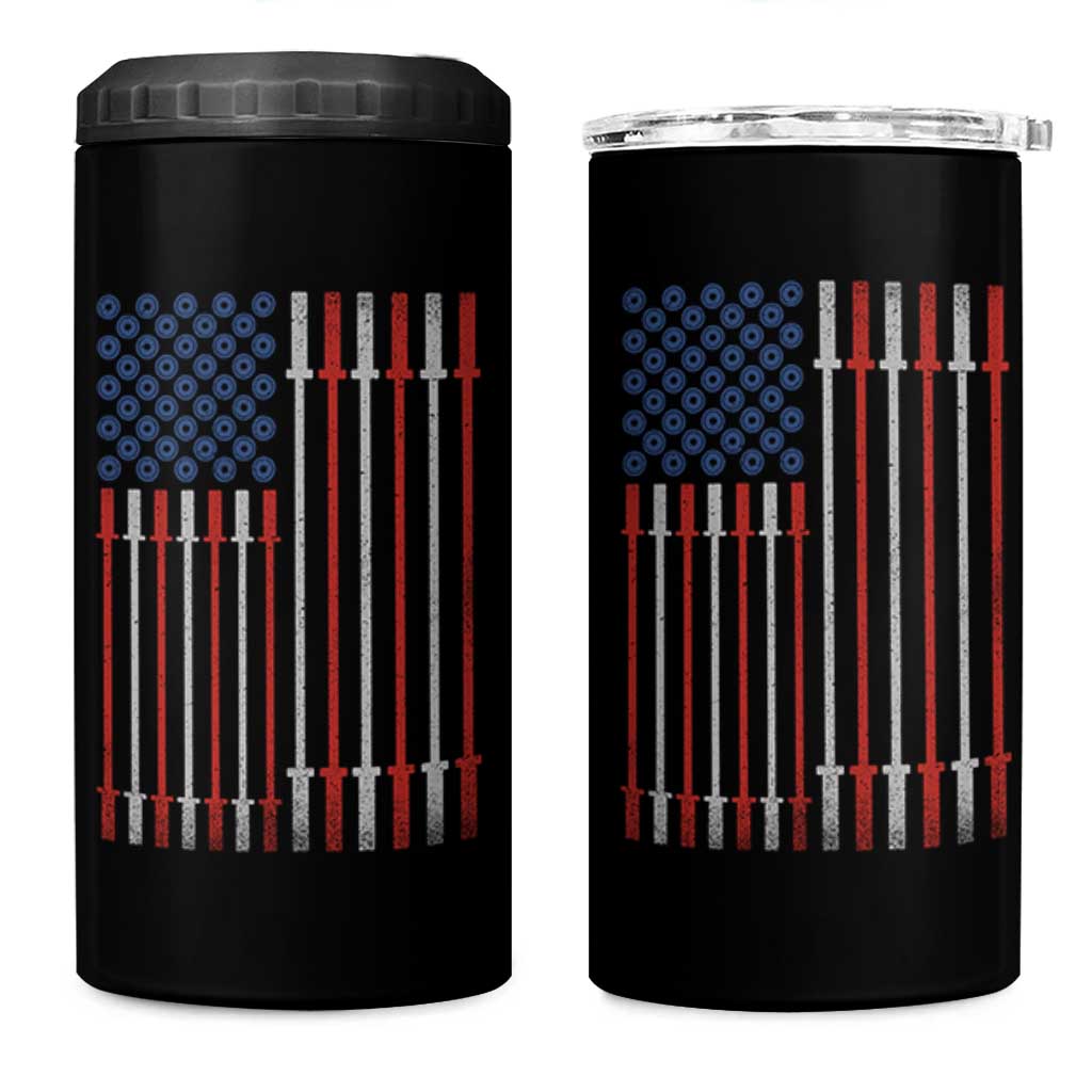 Fitness Gym Barbell Powerlifting Patriotic American Flag 4 in 1 Can Cooler Tumbler - Wonder Print Shop