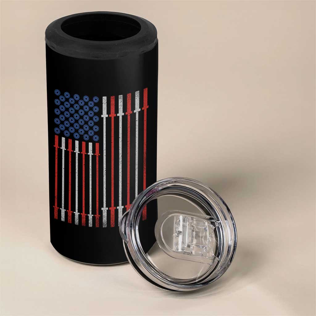 Fitness Gym Barbell Powerlifting Patriotic American Flag 4 in 1 Can Cooler Tumbler - Wonder Print Shop