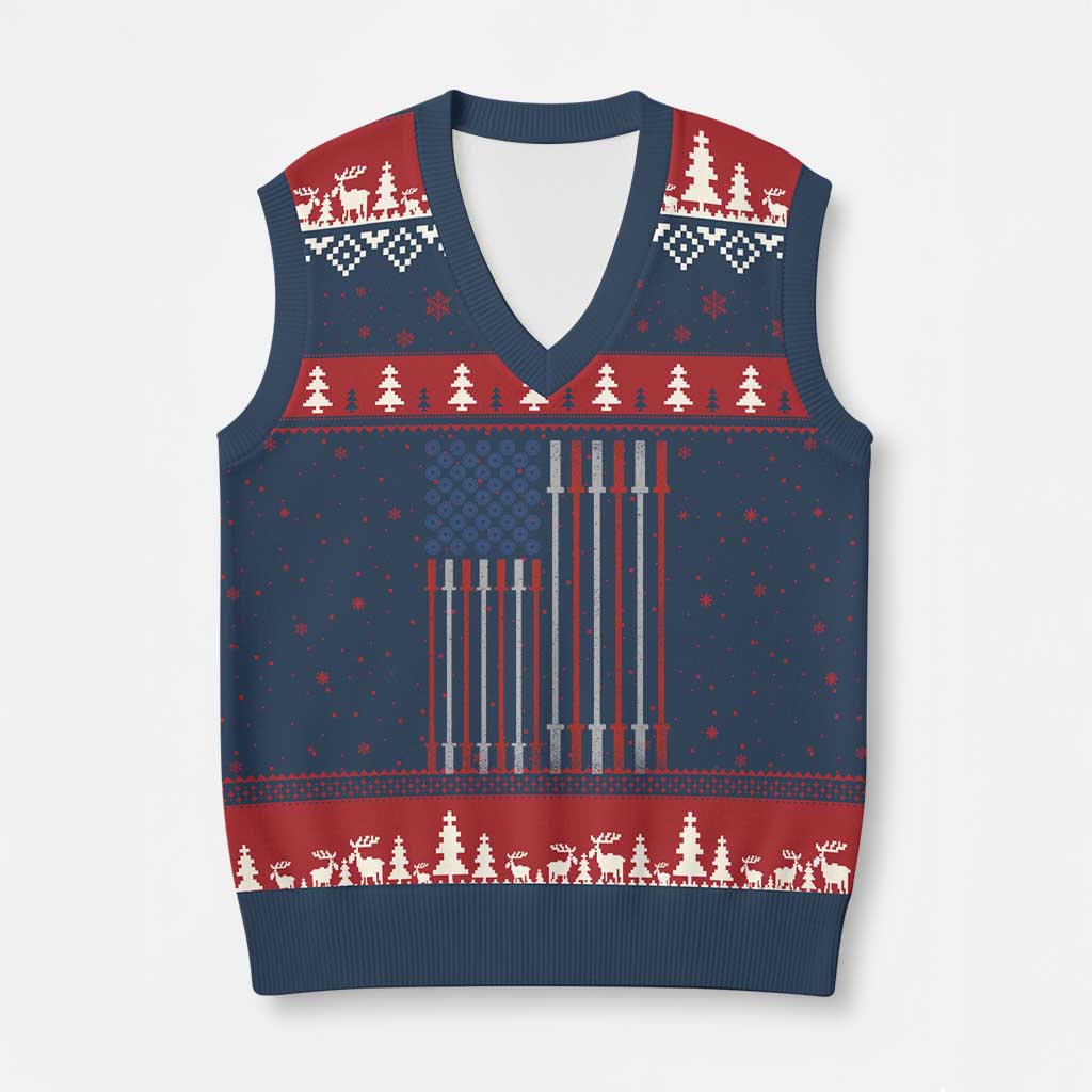 Fitness Gym Barbell Powerlifting Patriotic American Flag V-Neck Knit Sweater Vest - Wonder Print Shop