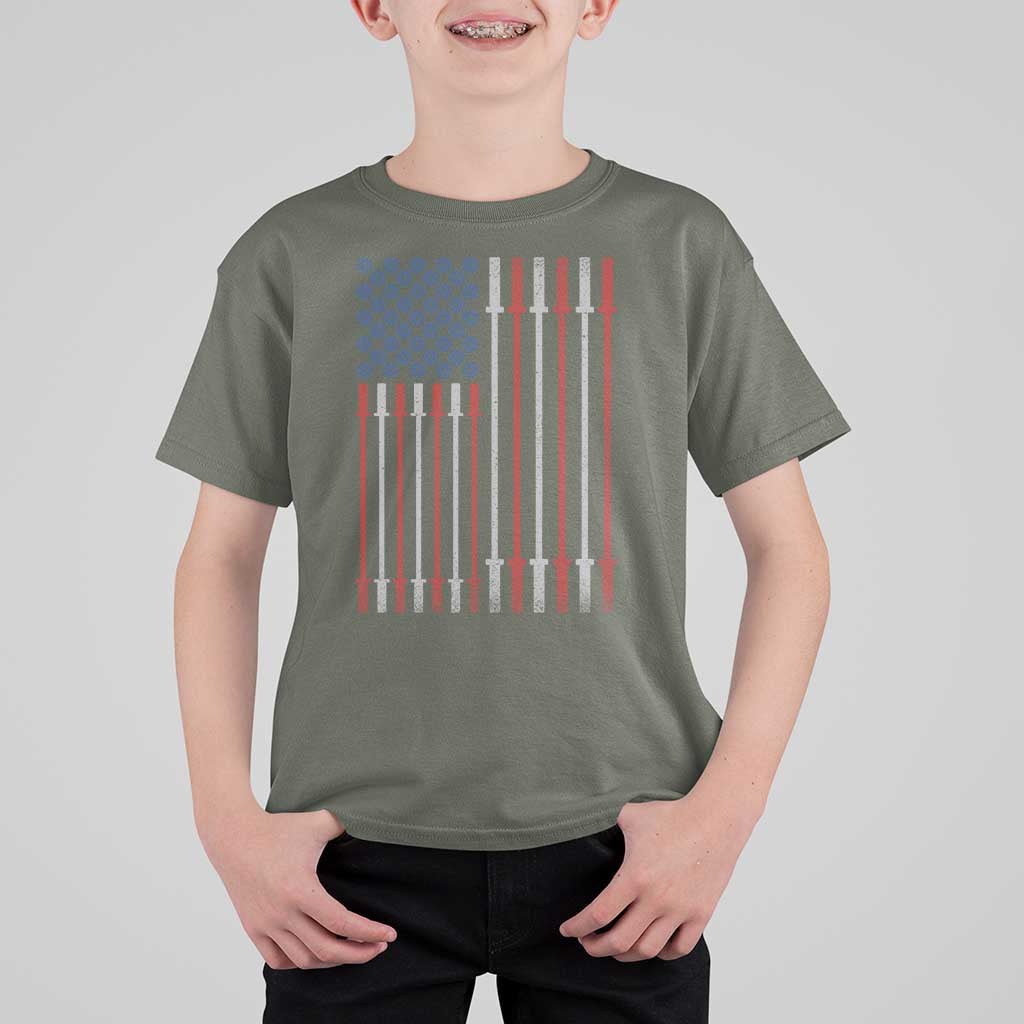 Fitness Gym Barbell Powerlifting Patriotic American Flag T Shirt For Kid - Wonder Print Shop