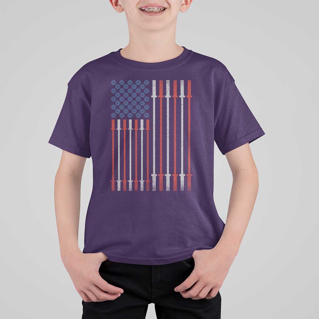 Fitness Gym Barbell Powerlifting Patriotic American Flag T Shirt For Kid - Wonder Print Shop
