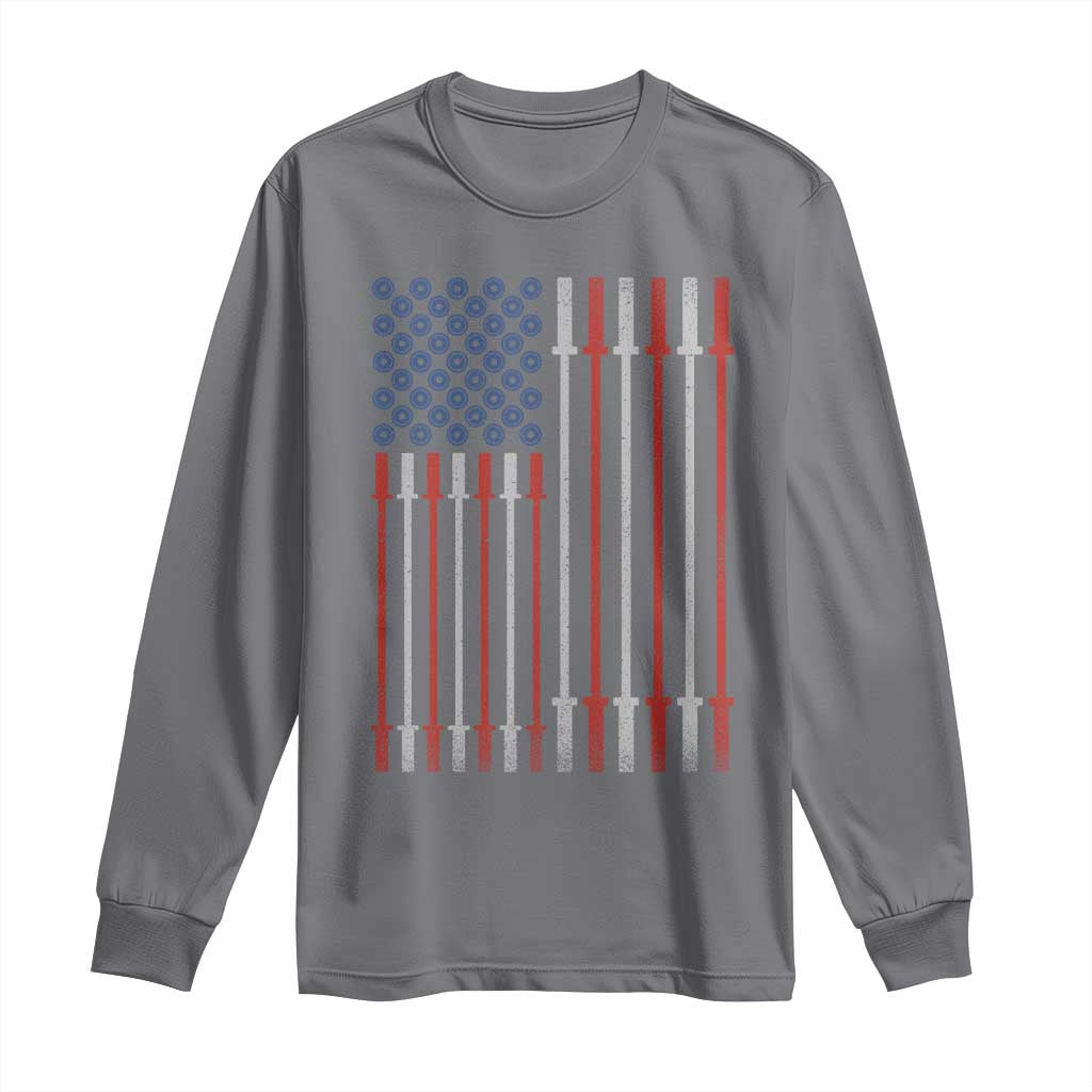 Fitness Gym Barbell Powerlifting Patriotic American Flag Long Sleeve Shirt - Wonder Print Shop