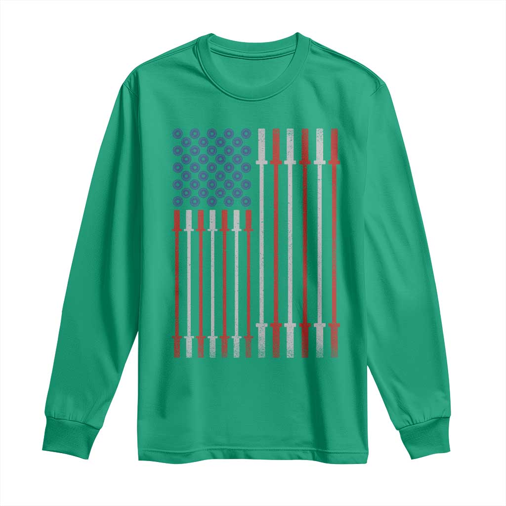 Fitness Gym Barbell Powerlifting Patriotic American Flag Long Sleeve Shirt - Wonder Print Shop