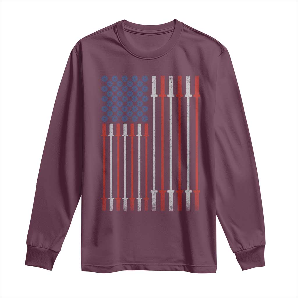 Fitness Gym Barbell Powerlifting Patriotic American Flag Long Sleeve Shirt - Wonder Print Shop