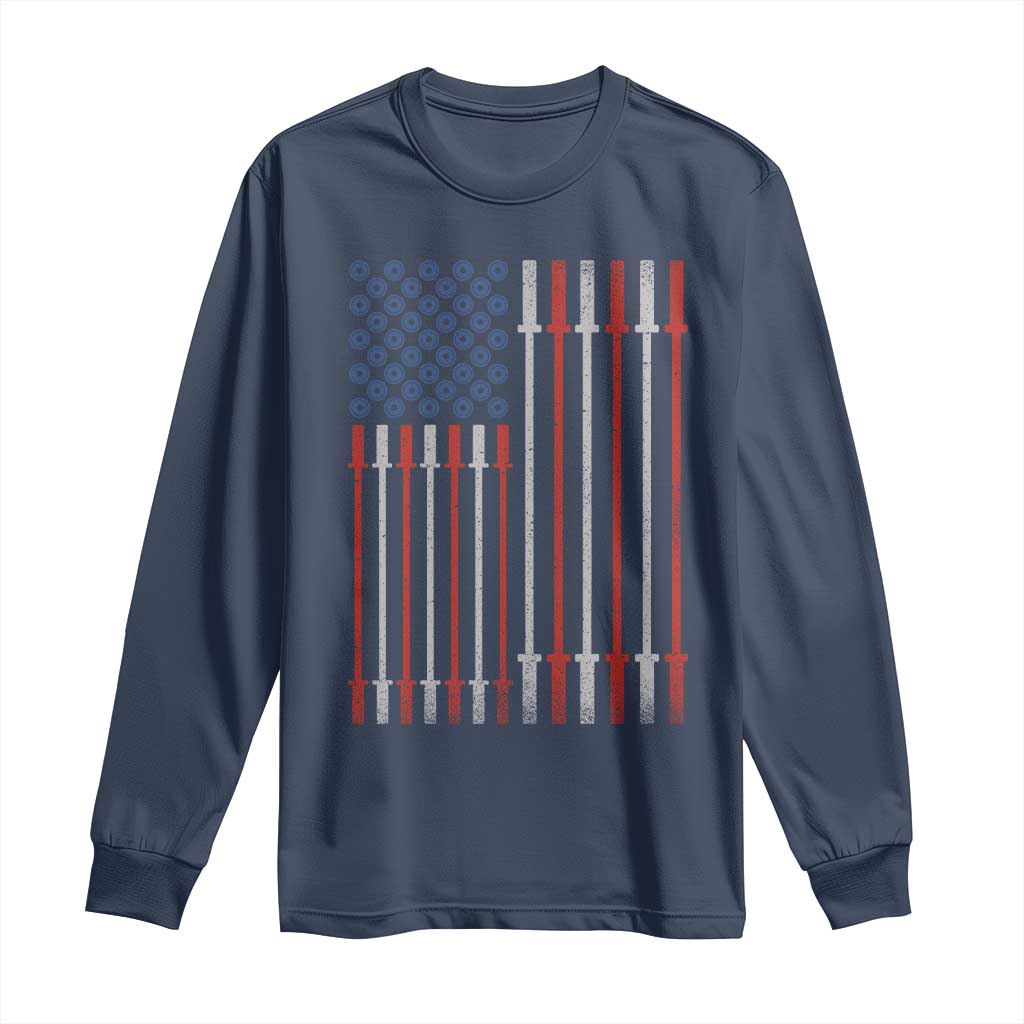 Fitness Gym Barbell Powerlifting Patriotic American Flag Long Sleeve Shirt - Wonder Print Shop