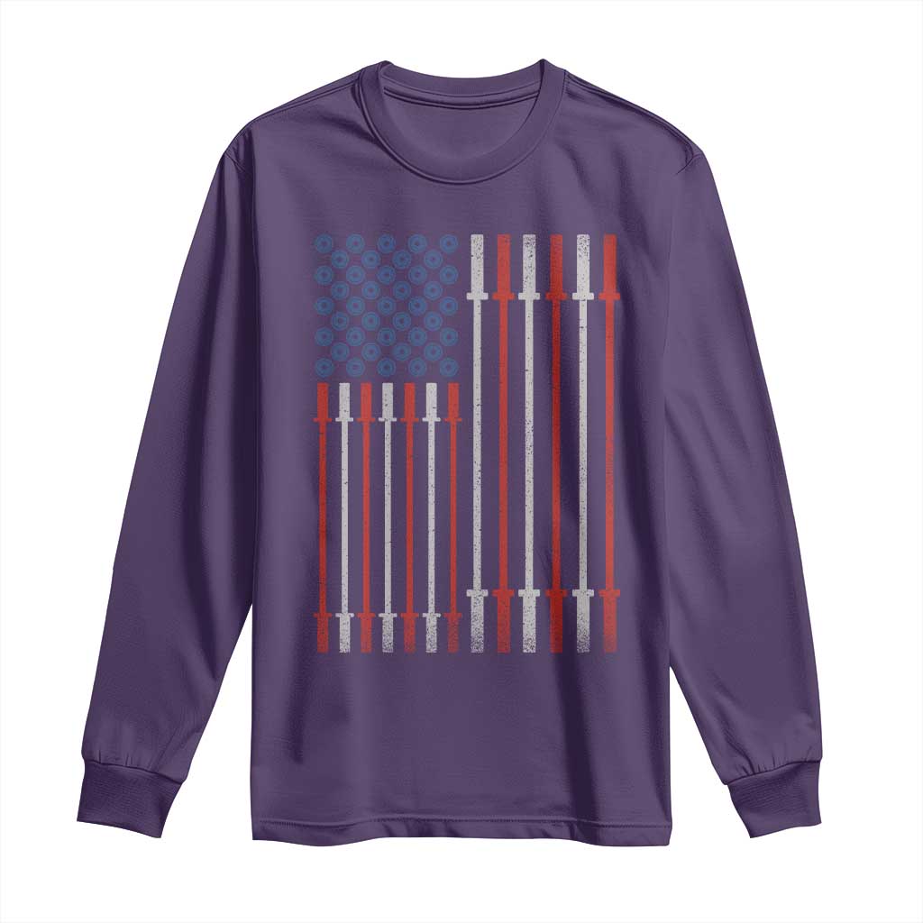Fitness Gym Barbell Powerlifting Patriotic American Flag Long Sleeve Shirt - Wonder Print Shop
