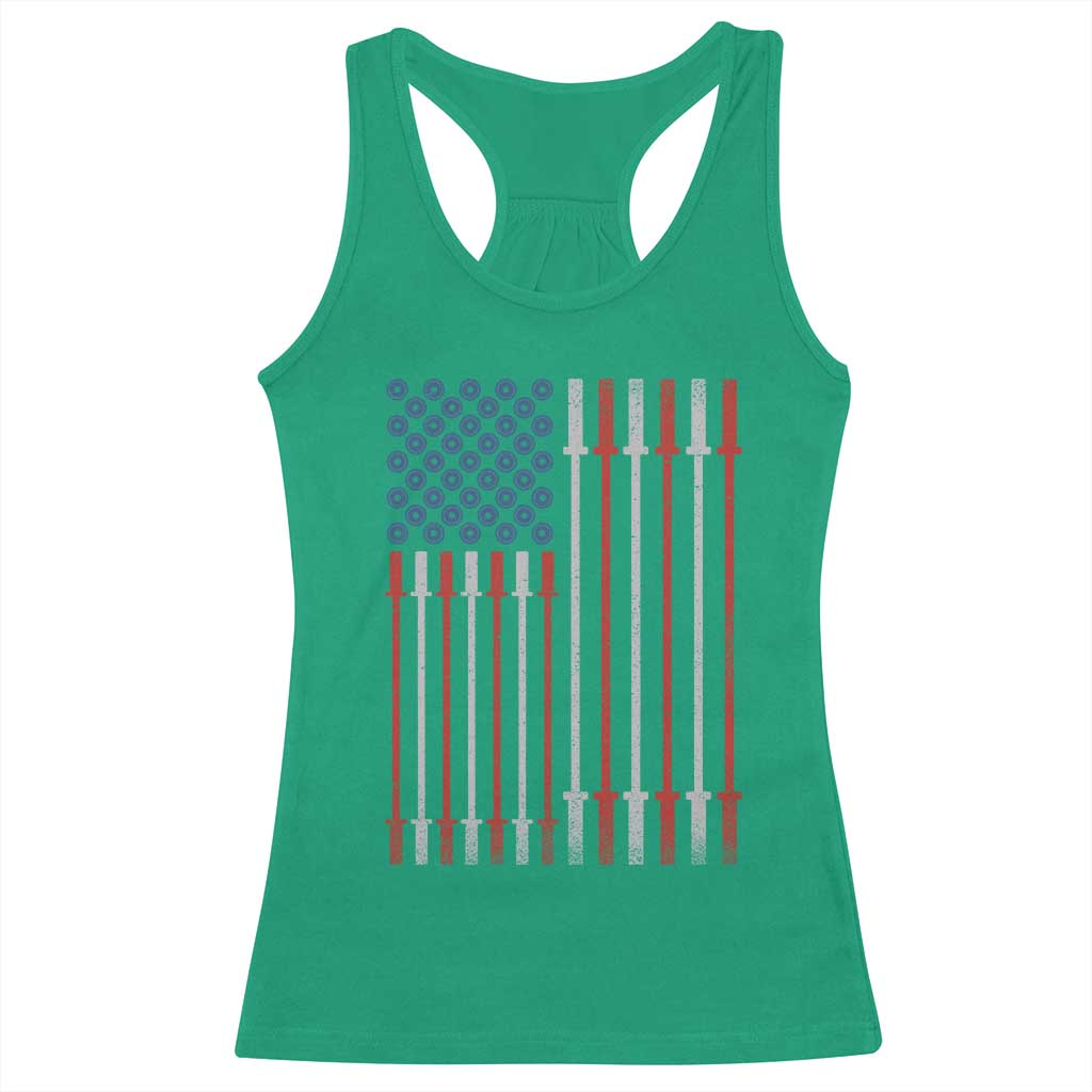 Fitness Gym Barbell Powerlifting Patriotic American Flag Racerback Tank Top - Wonder Print Shop