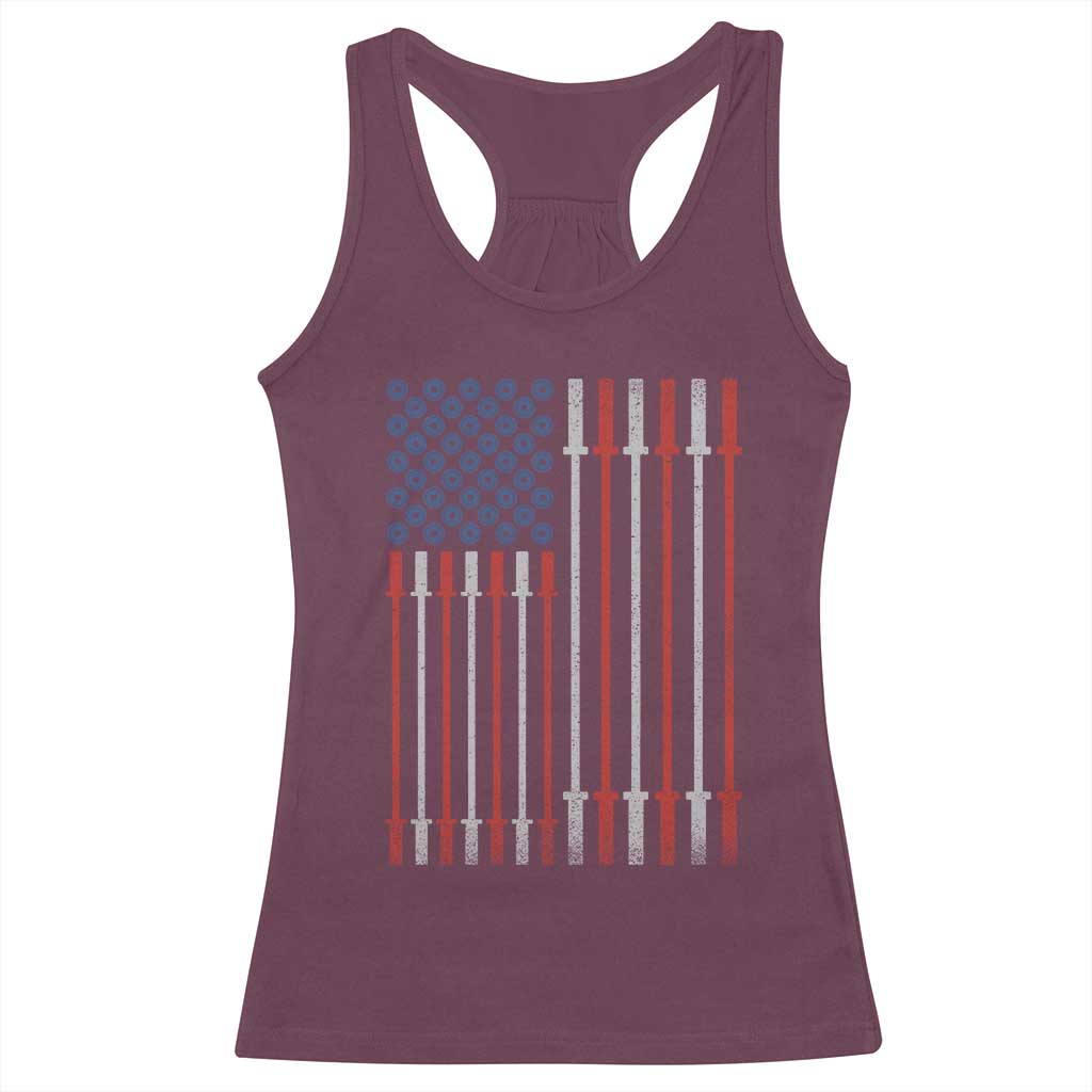 Fitness Gym Barbell Powerlifting Patriotic American Flag Racerback Tank Top - Wonder Print Shop