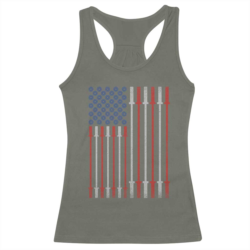Fitness Gym Barbell Powerlifting Patriotic American Flag Racerback Tank Top - Wonder Print Shop