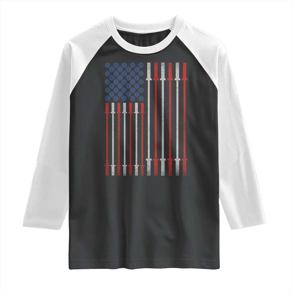 Fitness Gym Barbell Powerlifting Patriotic American Flag Raglan Shirt - Wonder Print Shop