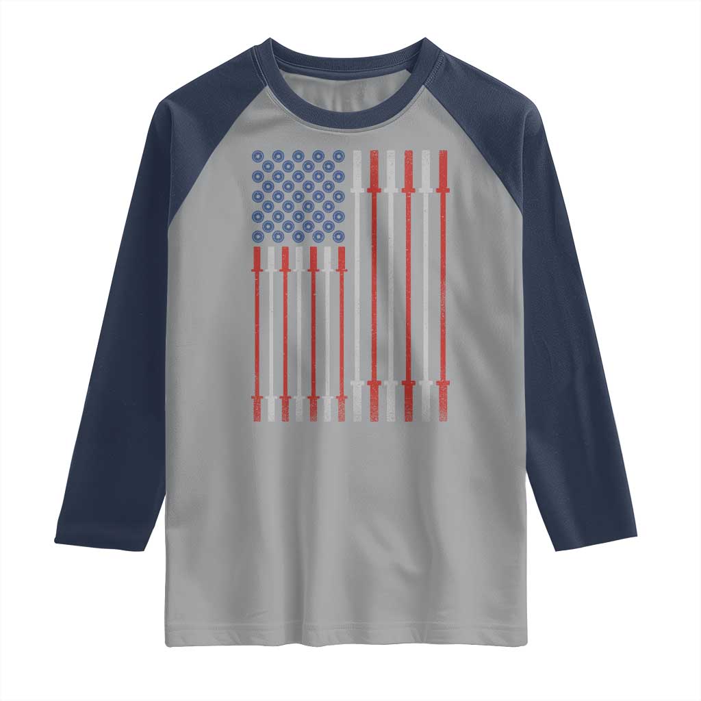 Fitness Gym Barbell Powerlifting Patriotic American Flag Raglan Shirt - Wonder Print Shop