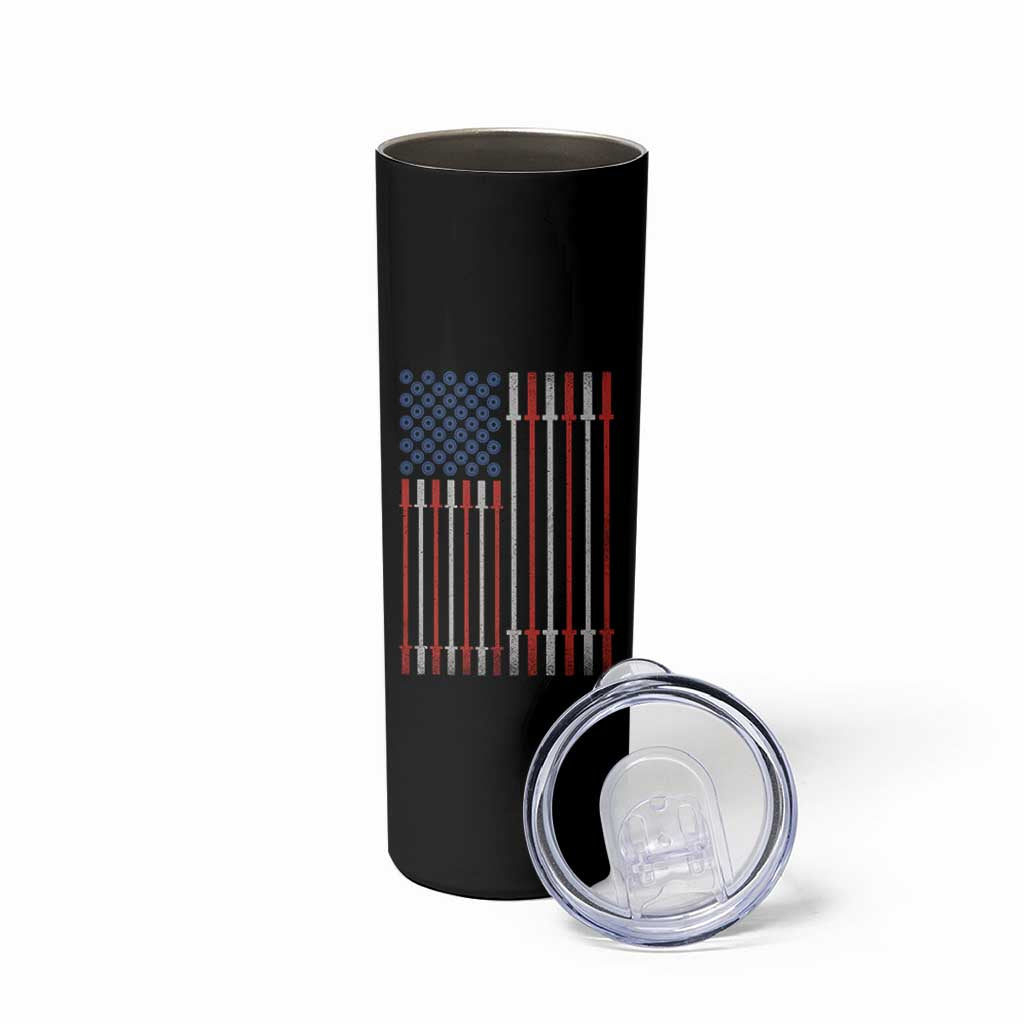 Fitness Gym Barbell Powerlifting Patriotic American Flag Skinny Tumbler - Wonder Print Shop