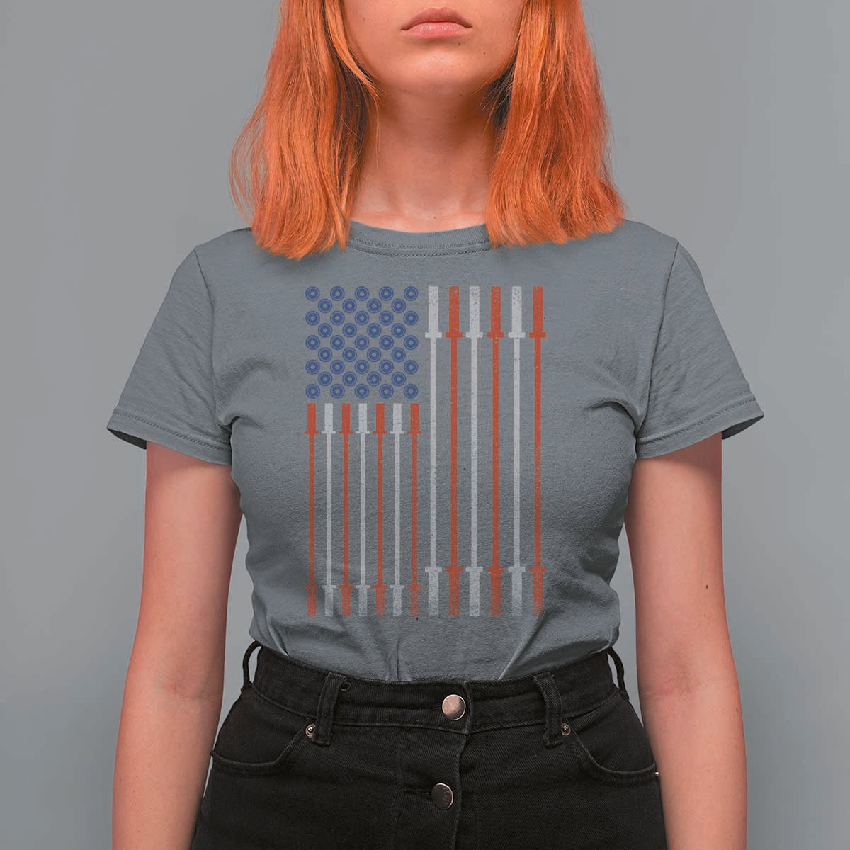 Fitness Gym Barbell Powerlifting Patriotic American Flag T Shirt For Women - Wonder Print Shop