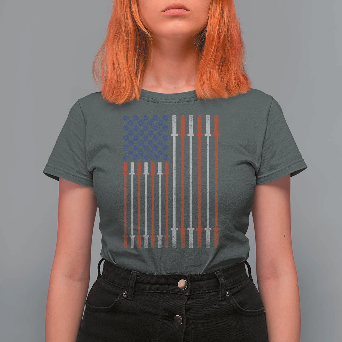 Fitness Gym Barbell Powerlifting Patriotic American Flag T Shirt For Women - Wonder Print Shop
