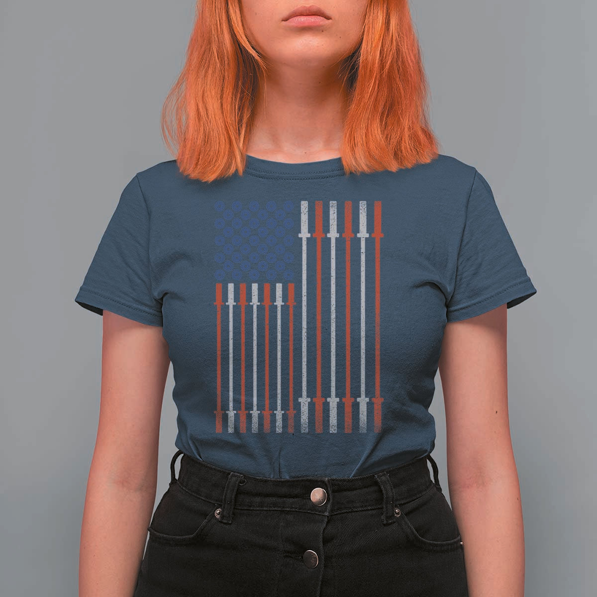 Fitness Gym Barbell Powerlifting Patriotic American Flag T Shirt For Women - Wonder Print Shop