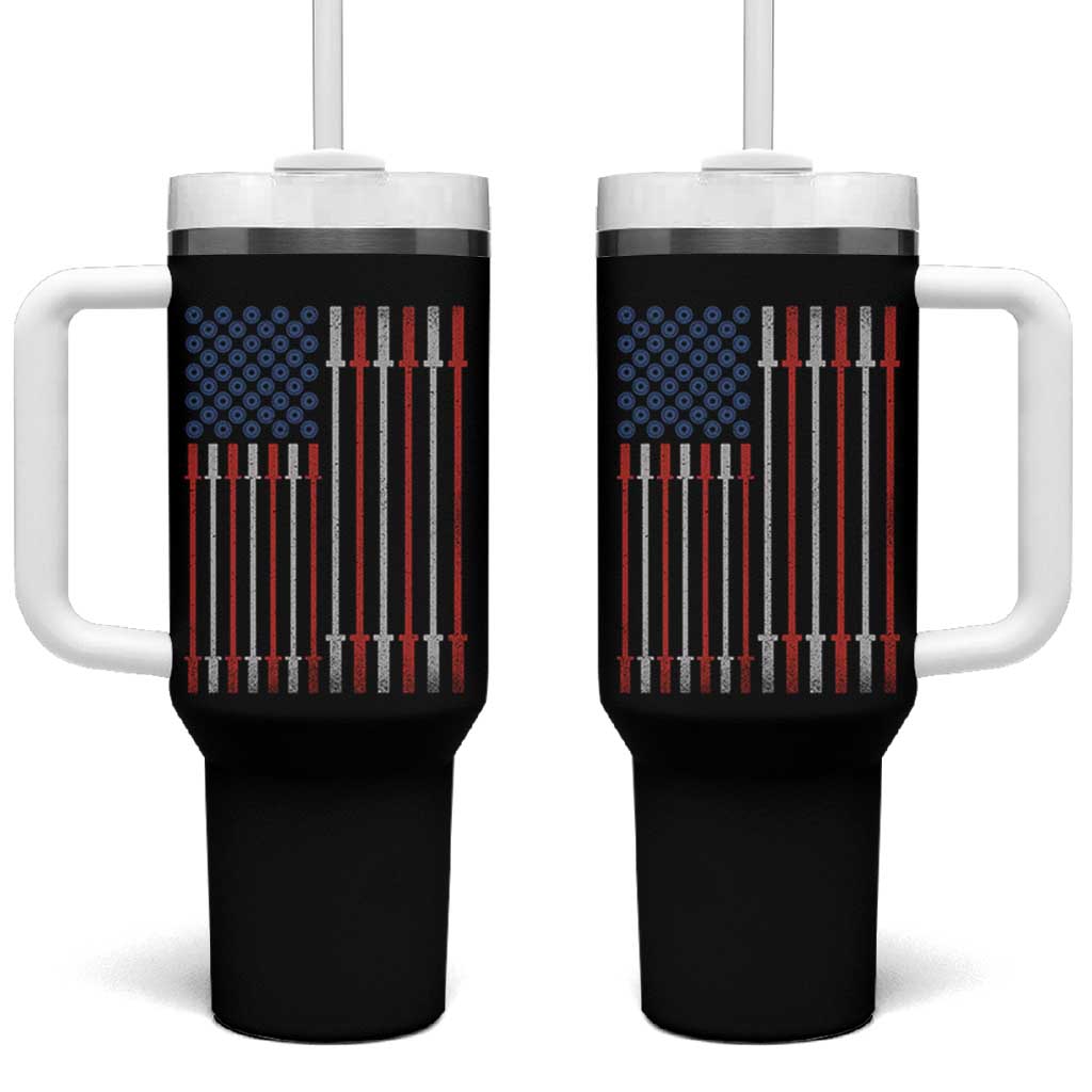 Fitness Gym Barbell Powerlifting Patriotic American Flag Tumbler With Handle - Wonder Print Shop