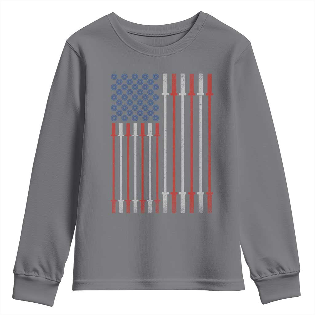 Fitness Gym Barbell Powerlifting Patriotic American Flag Youth Sweatshirt - Wonder Print Shop