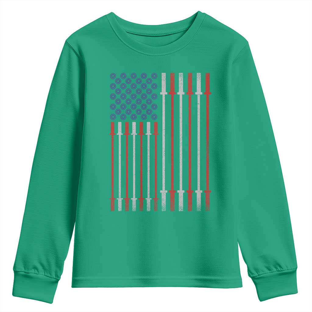 Fitness Gym Barbell Powerlifting Patriotic American Flag Youth Sweatshirt - Wonder Print Shop