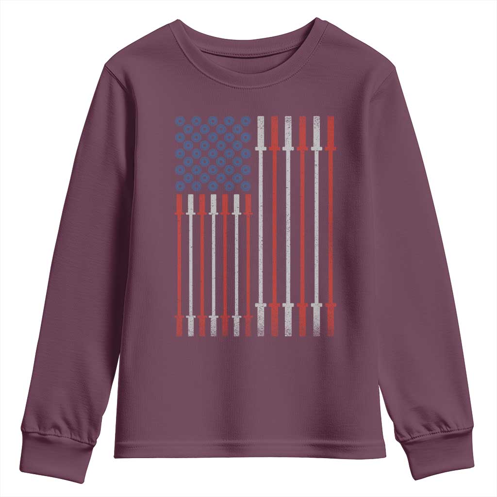 Fitness Gym Barbell Powerlifting Patriotic American Flag Youth Sweatshirt - Wonder Print Shop