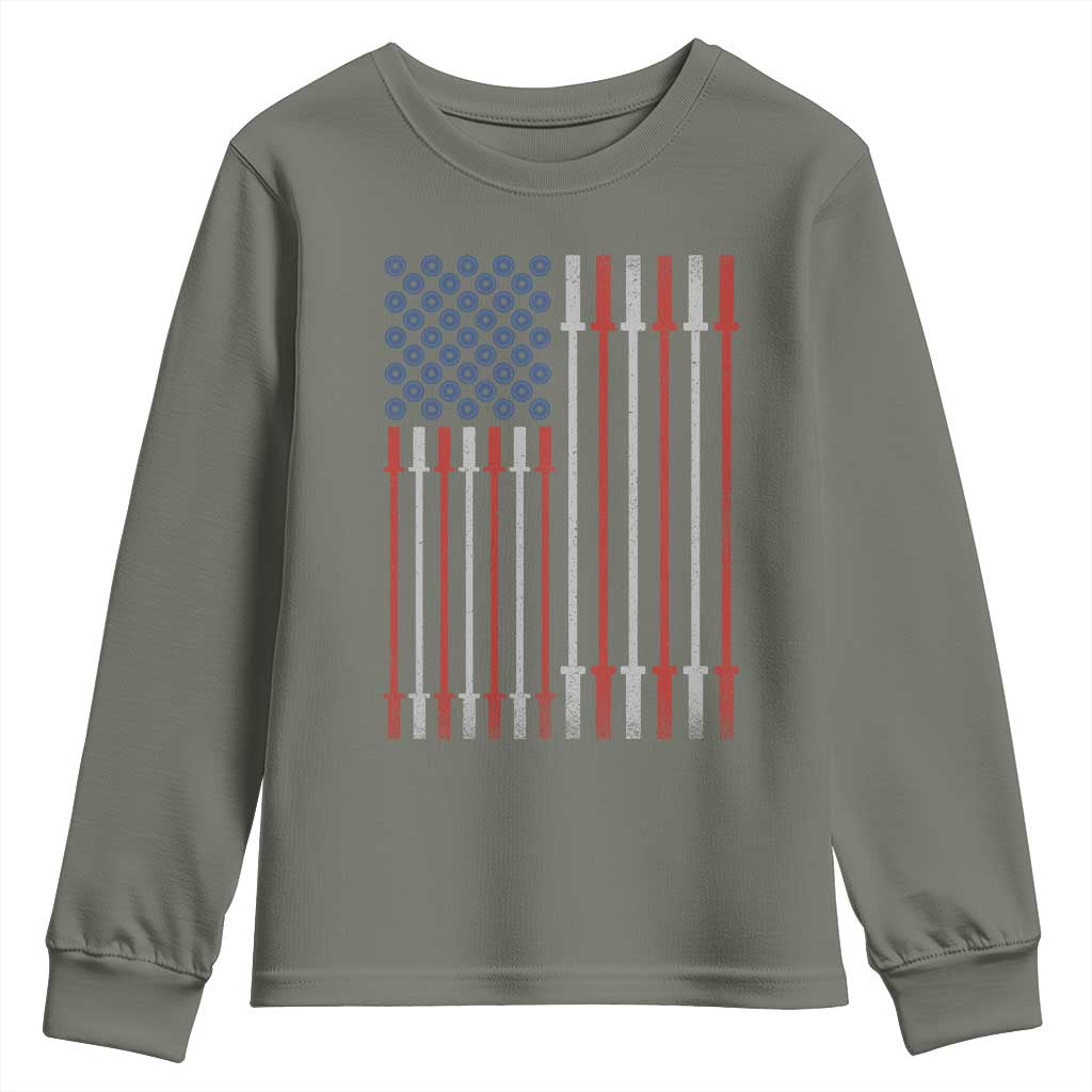 Fitness Gym Barbell Powerlifting Patriotic American Flag Youth Sweatshirt - Wonder Print Shop