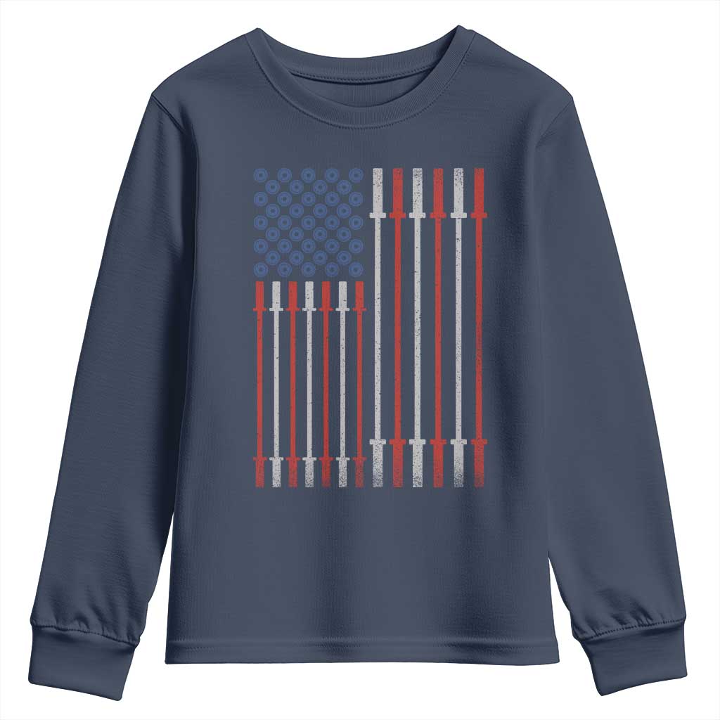 Fitness Gym Barbell Powerlifting Patriotic American Flag Youth Sweatshirt - Wonder Print Shop