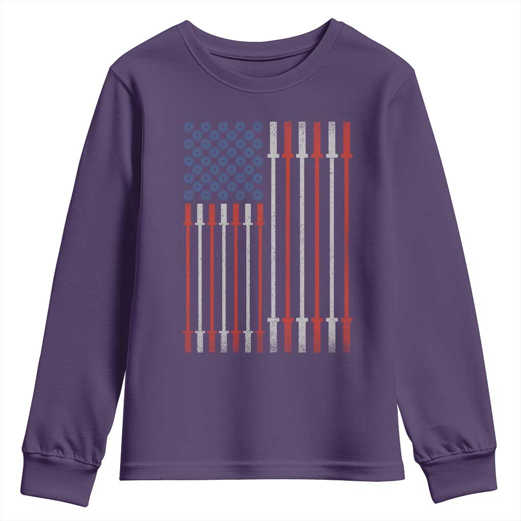Fitness Gym Barbell Powerlifting Patriotic American Flag Youth Sweatshirt - Wonder Print Shop