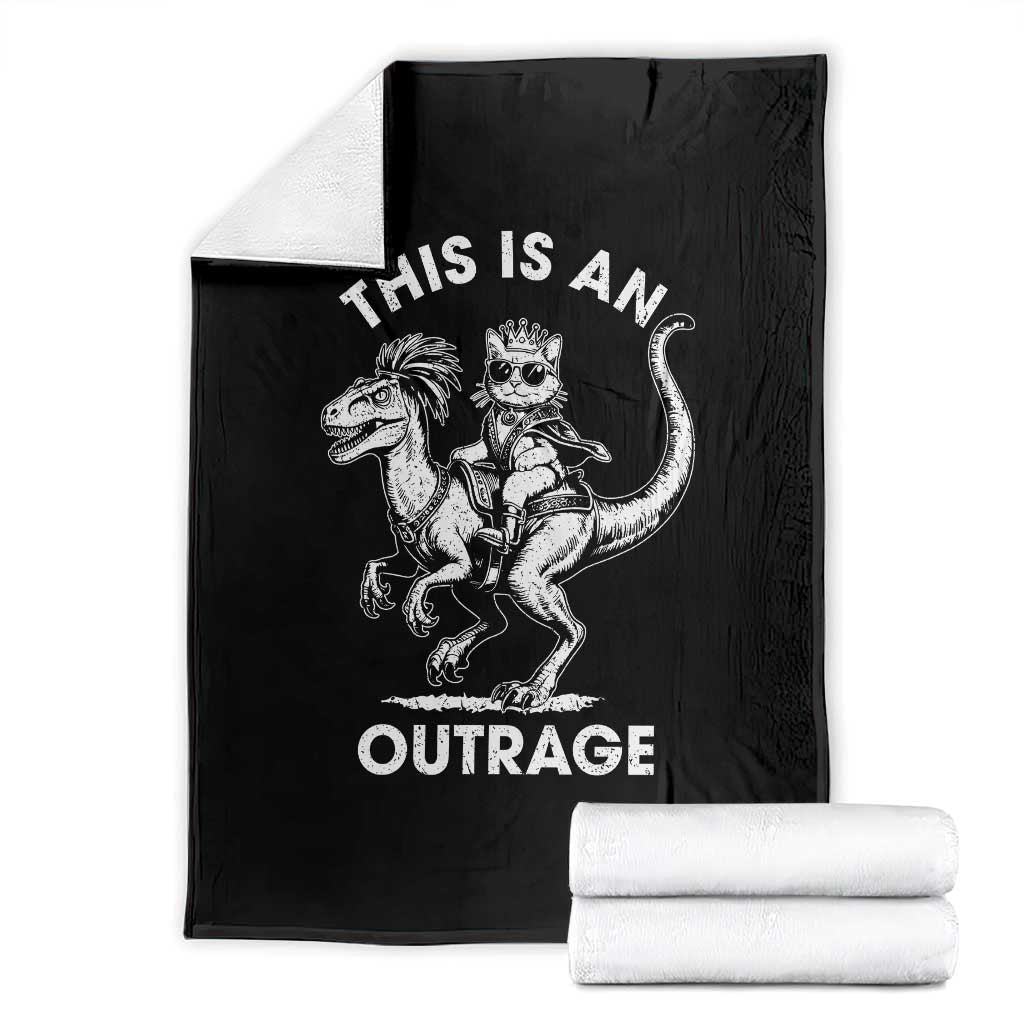 Dungeon Cat This Is An Outrage Throw Blanket Funny Princess Cat Riding Dinosaur - Wonder Print Shop