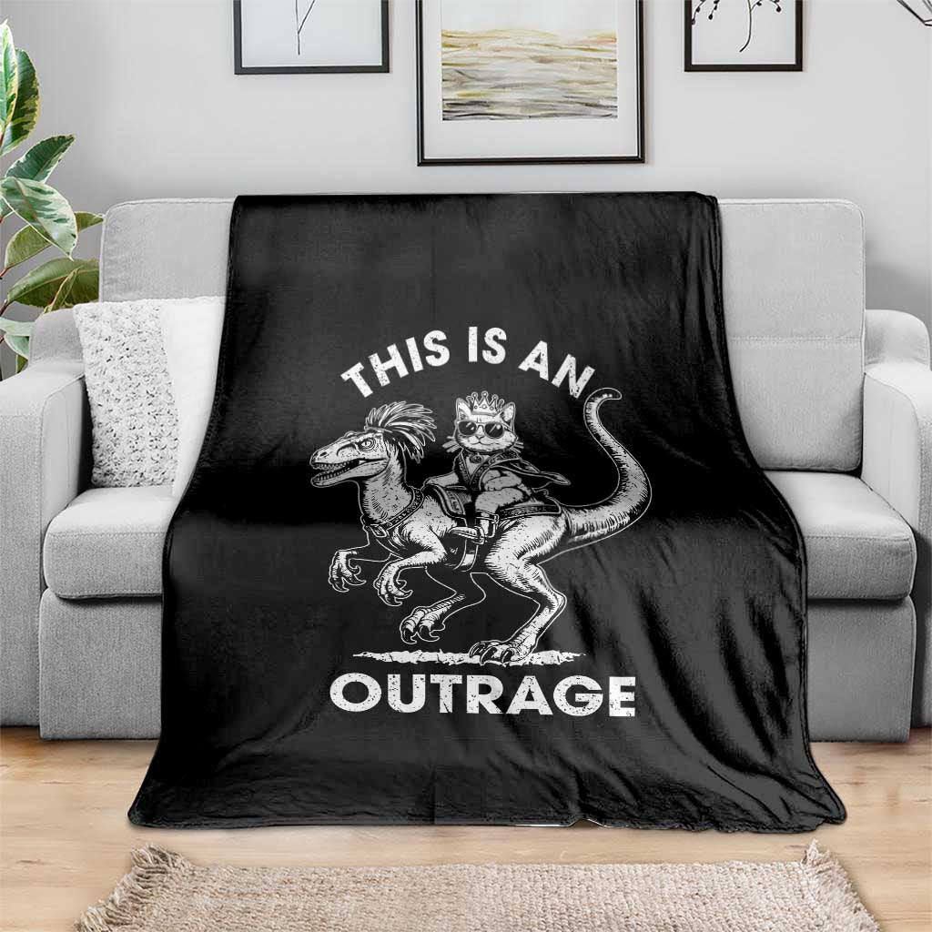 Dungeon Cat This Is An Outrage Throw Blanket Funny Princess Cat Riding Dinosaur - Wonder Print Shop