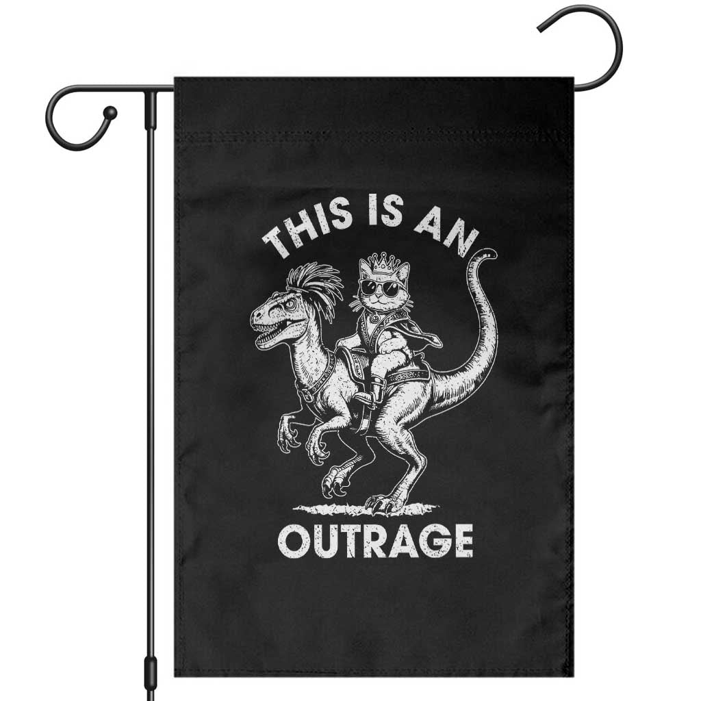 Dungeon Cat This Is An Outrage Garden Flag Funny Princess Cat Riding Dinosaur - Wonder Print Shop