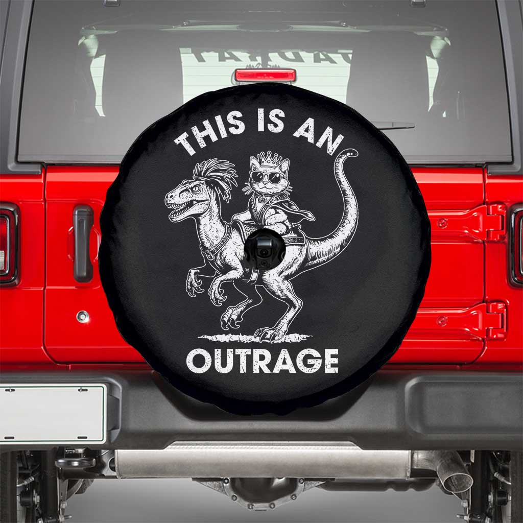 Dungeon Cat This Is An Outrage Spare Tire Cover Funny Princess Cat Riding Dinosaur - Wonder Print Shop