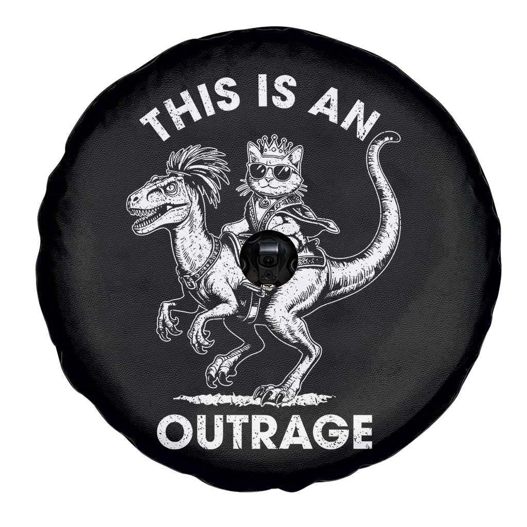 Dungeon Cat This Is An Outrage Spare Tire Cover Funny Princess Cat Riding Dinosaur - Wonder Print Shop