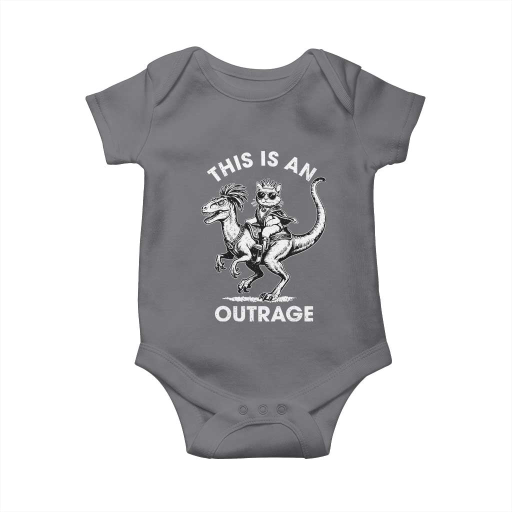 Dungeon Cat This Is An Outrage Baby Onesie Funny Princess Cat Riding Dinosaur - Wonder Print Shop