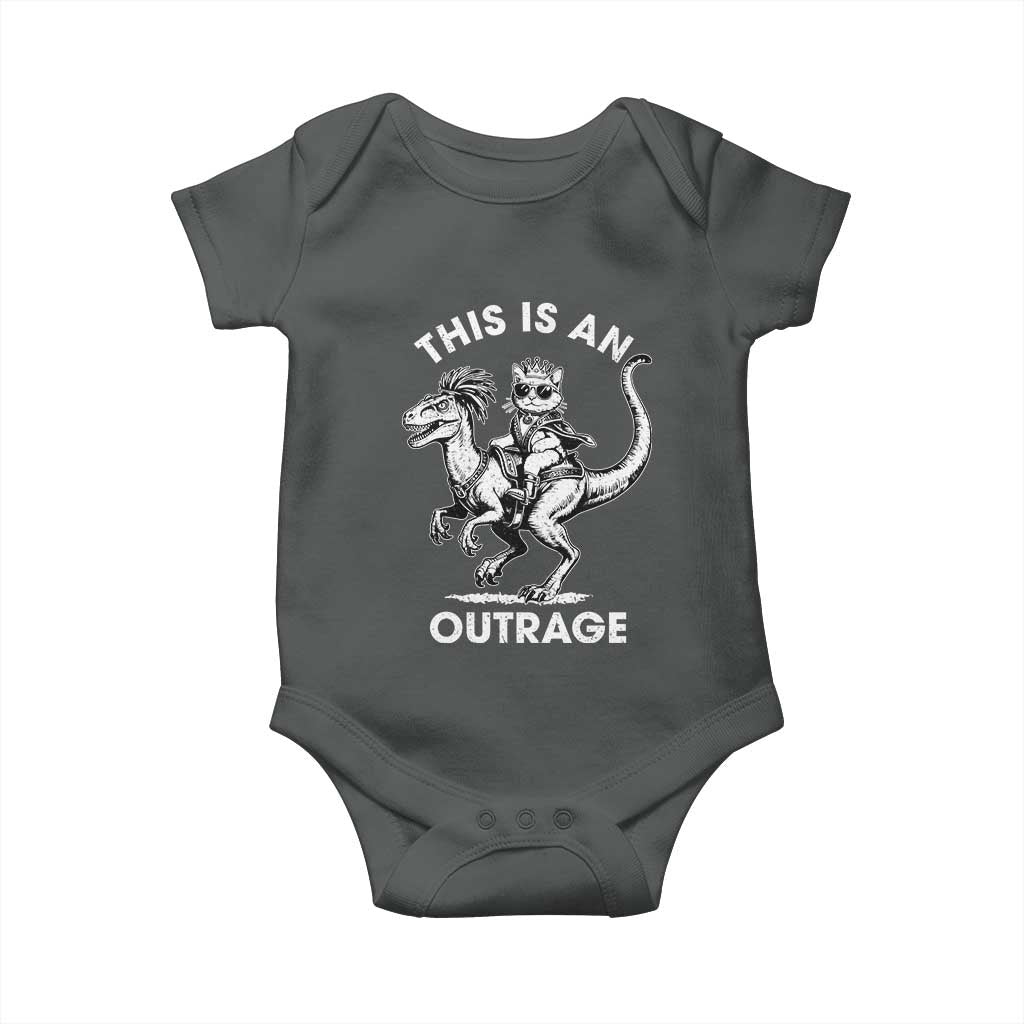 Dungeon Cat This Is An Outrage Baby Onesie Funny Princess Cat Riding Dinosaur - Wonder Print Shop