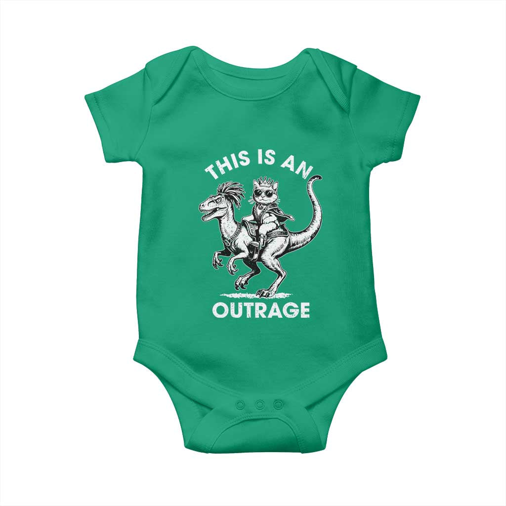 Dungeon Cat This Is An Outrage Baby Onesie Funny Princess Cat Riding Dinosaur - Wonder Print Shop