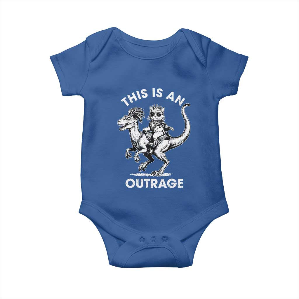 Dungeon Cat This Is An Outrage Baby Onesie Funny Princess Cat Riding Dinosaur - Wonder Print Shop