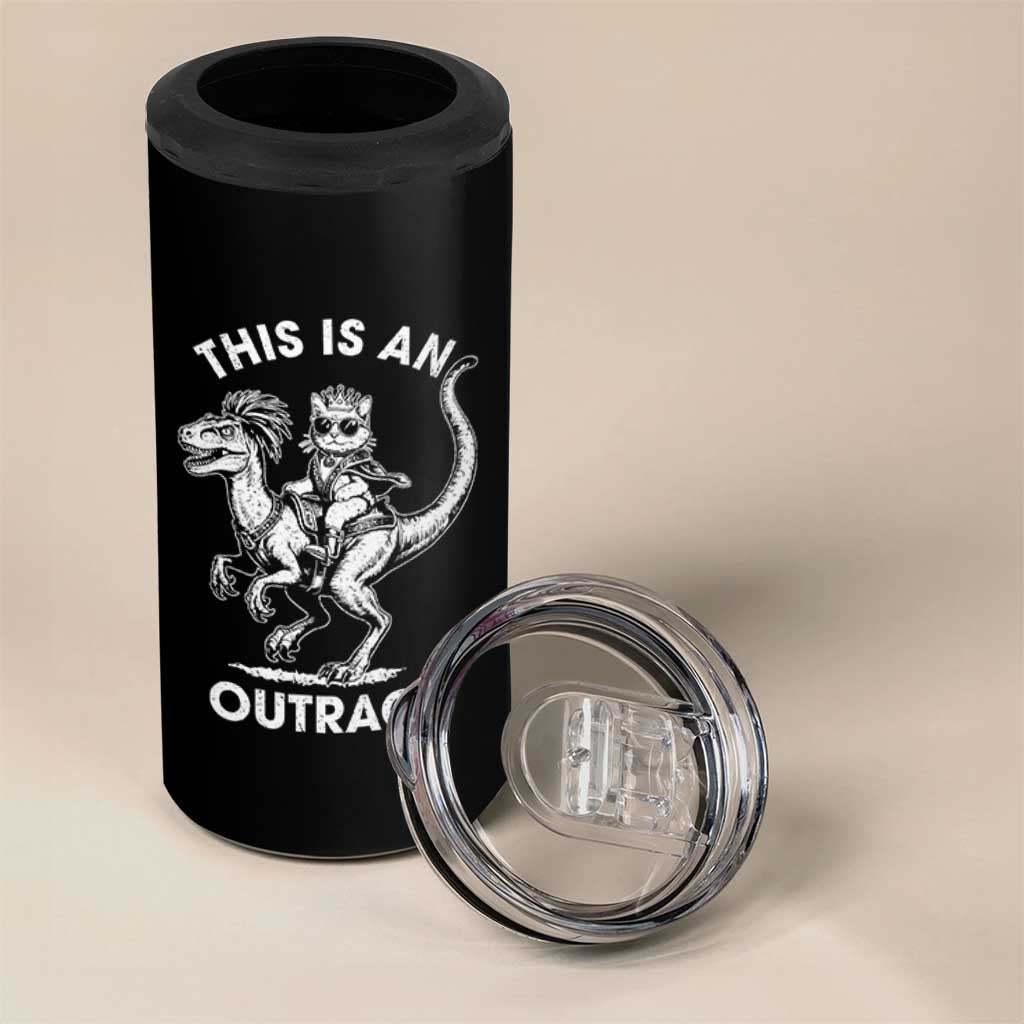 Dungeon Cat This Is An Outrage 4 in 1 Can Cooler Tumbler Funny Princess Cat Riding Dinosaur - Wonder Print Shop
