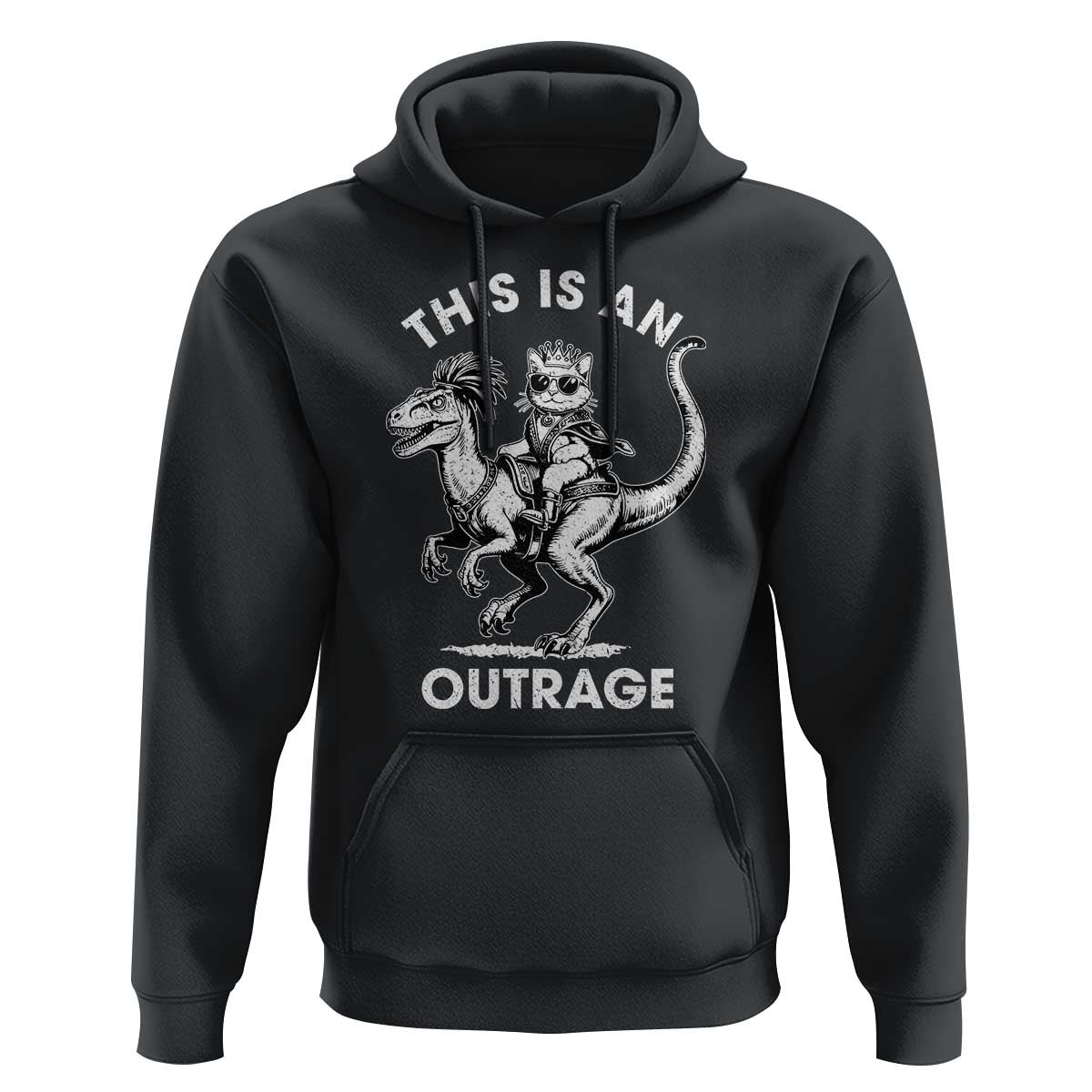 Dungeon Cat This Is An Outrage Hoodie Funny Princess Cat Riding Dinosaur - Wonder Print Shop