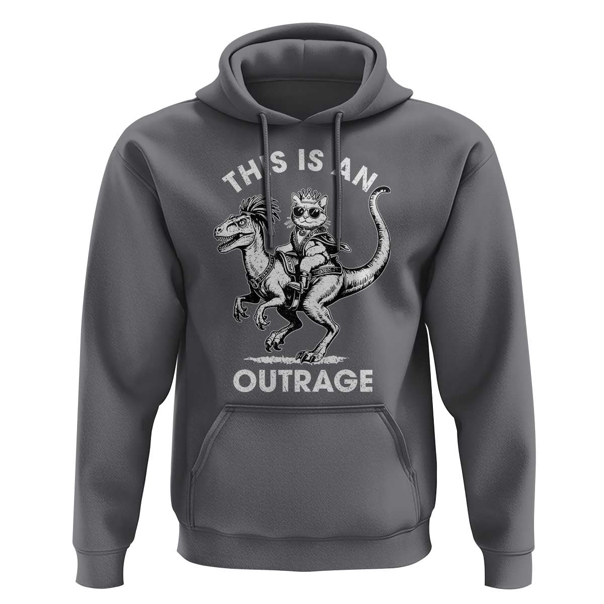 Dungeon Cat This Is An Outrage Hoodie Funny Princess Cat Riding Dinosaur - Wonder Print Shop