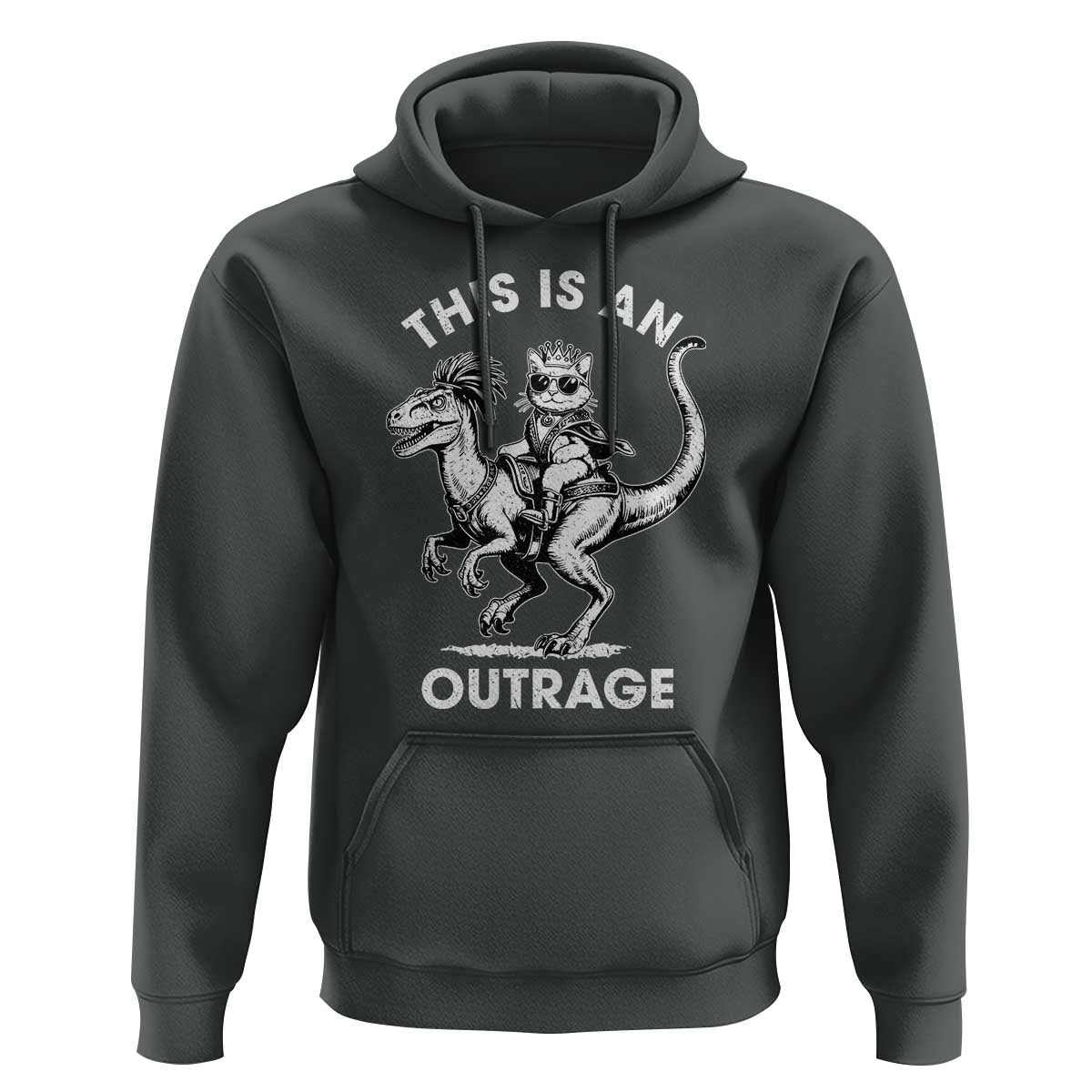 Dungeon Cat This Is An Outrage Hoodie Funny Princess Cat Riding Dinosaur - Wonder Print Shop