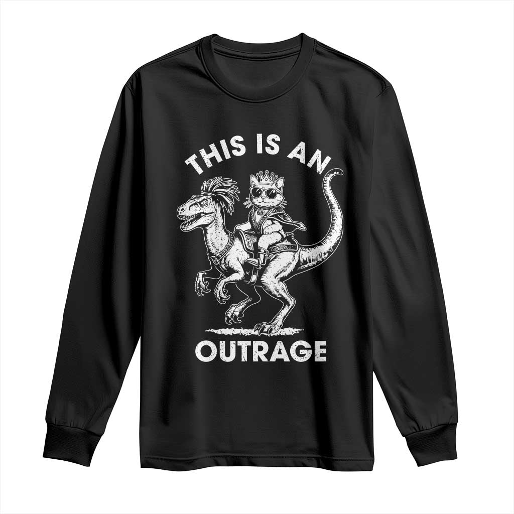 Dungeon Cat This Is An Outrage Long Sleeve Shirt Funny Princess Cat Riding Dinosaur - Wonder Print Shop