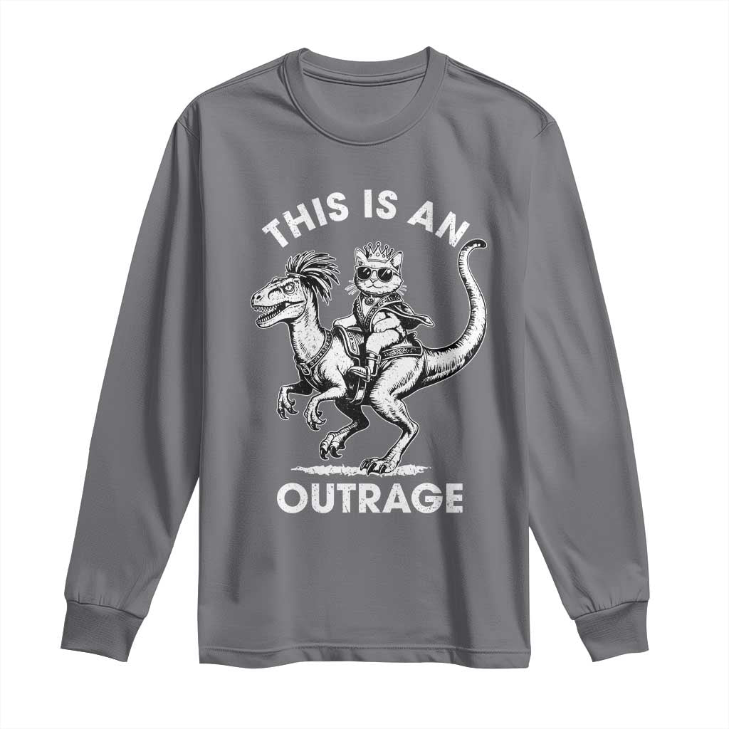 Dungeon Cat This Is An Outrage Long Sleeve Shirt Funny Princess Cat Riding Dinosaur - Wonder Print Shop