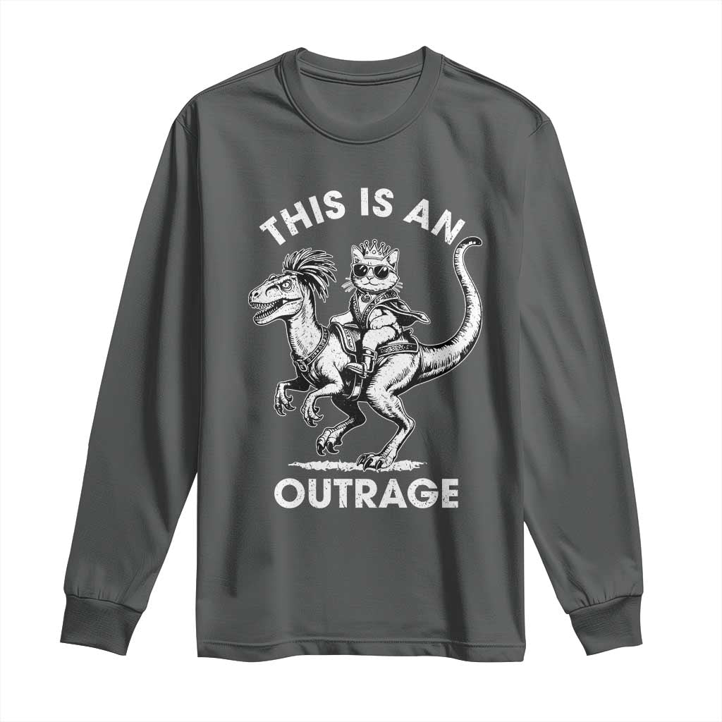 Dungeon Cat This Is An Outrage Long Sleeve Shirt Funny Princess Cat Riding Dinosaur - Wonder Print Shop