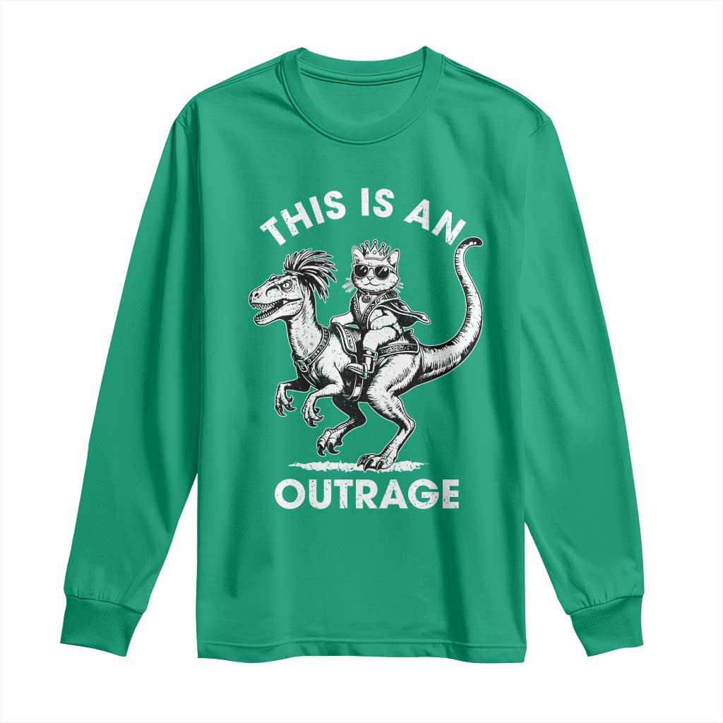 Dungeon Cat This Is An Outrage Long Sleeve Shirt Funny Princess Cat Riding Dinosaur - Wonder Print Shop