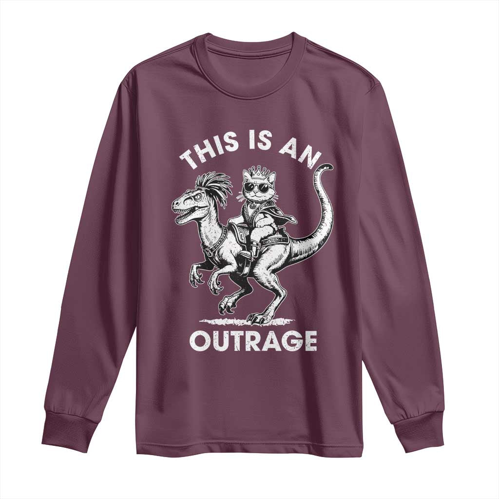 Dungeon Cat This Is An Outrage Long Sleeve Shirt Funny Princess Cat Riding Dinosaur - Wonder Print Shop