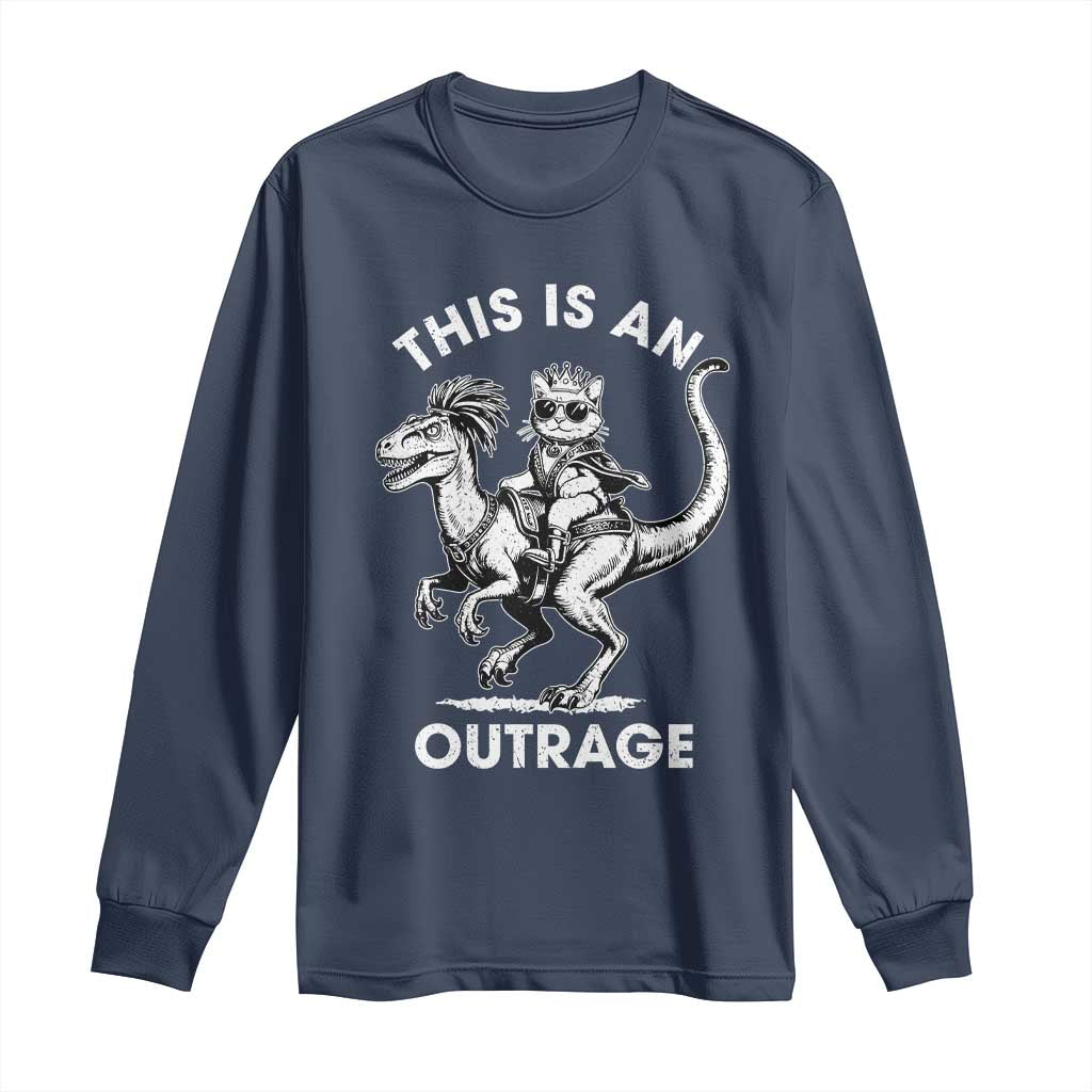 Dungeon Cat This Is An Outrage Long Sleeve Shirt Funny Princess Cat Riding Dinosaur - Wonder Print Shop
