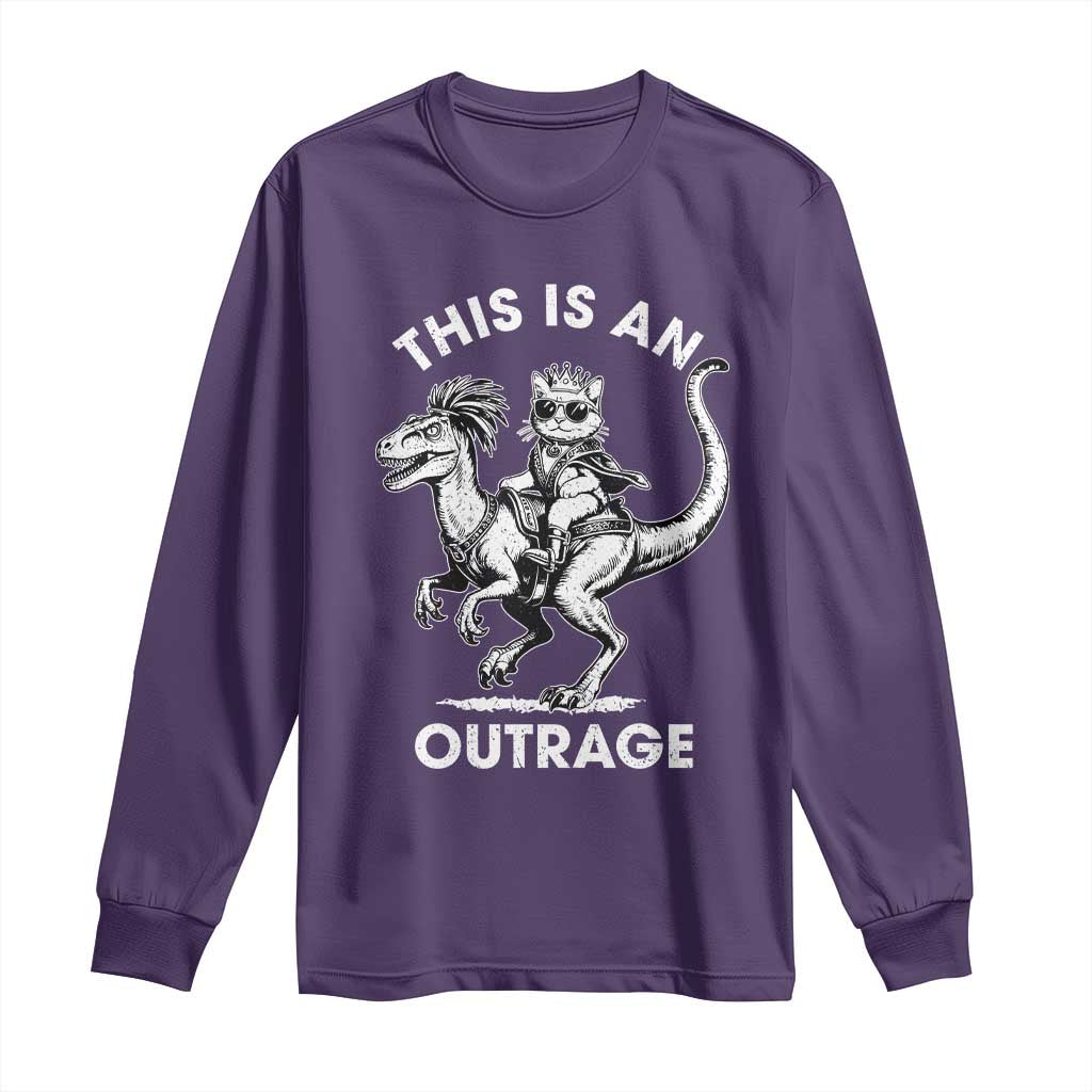 Dungeon Cat This Is An Outrage Long Sleeve Shirt Funny Princess Cat Riding Dinosaur - Wonder Print Shop