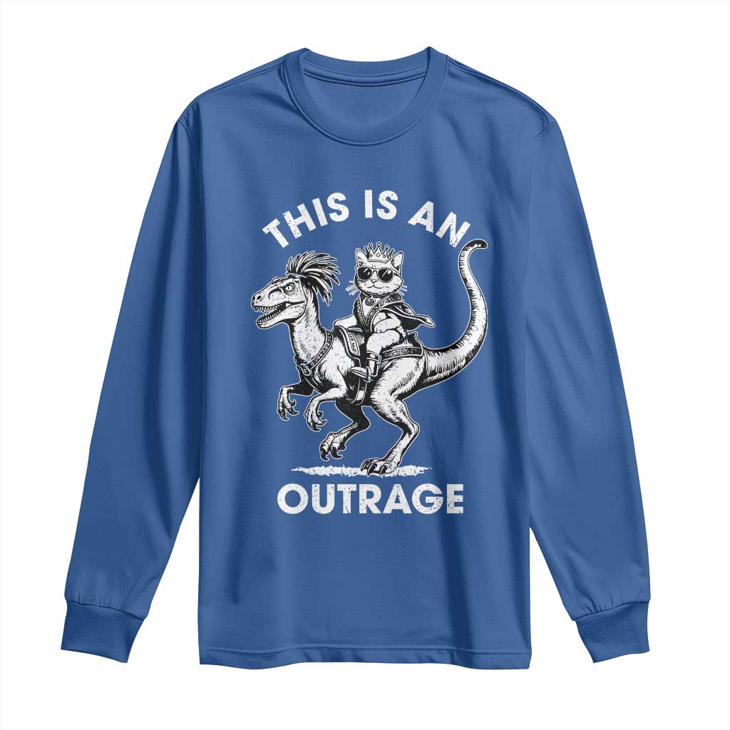 Dungeon Cat This Is An Outrage Long Sleeve Shirt Funny Princess Cat Riding Dinosaur - Wonder Print Shop
